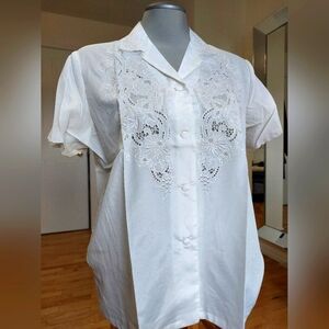 Vintage Embroidered Silk Botton Down Shirt - Large - New with Tags